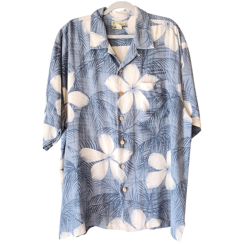 Kahala Hawaii Camp Shirt Mens XL Mercedes Championships Short Sleeve 100% Silk‎
